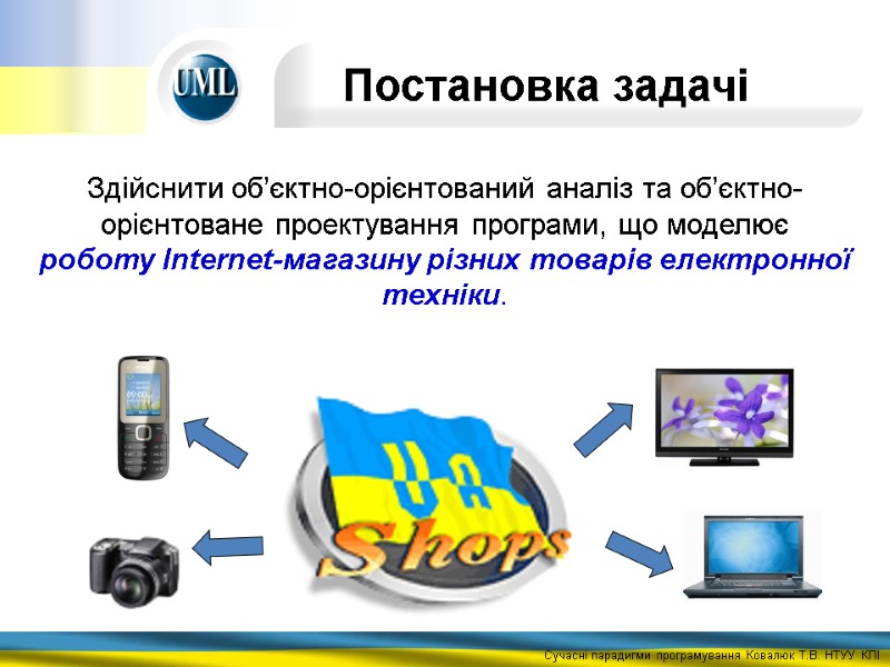 Постановка задачі Здійснити об’єктно-орієнтований аналіз та об’єктно-орієнтоване проектування програми, що моделює  роботу Internet-магазину